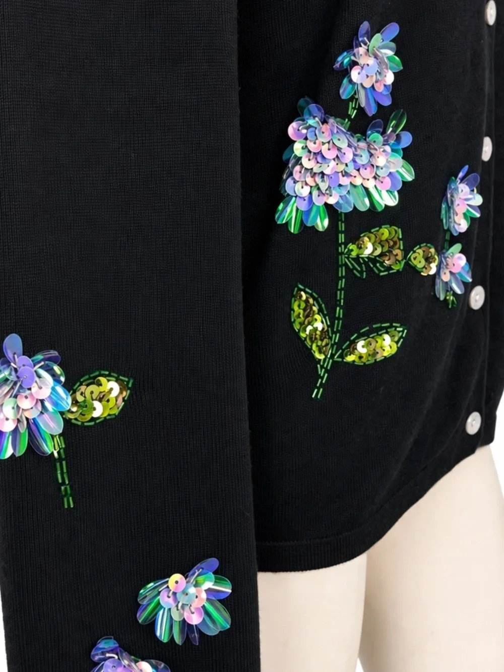 Vintage Quacker Factory XL Black Sequin Floral Cardigan Sweater Embellished - Picture 5 of 8